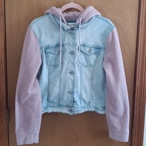 Wallflower The Dreamer denim and pink Sherpa hoodie jacket size XL